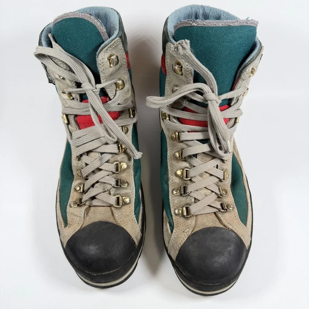 Tecnica Gore Tex Hiking Boots Vintage Made In Italy Teal Red Grey Mens 11